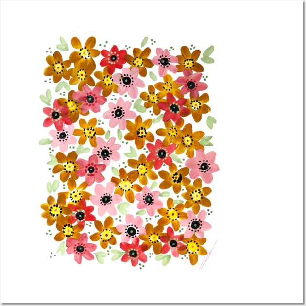 Golden Flowers Wall Art by Limezinnias Design